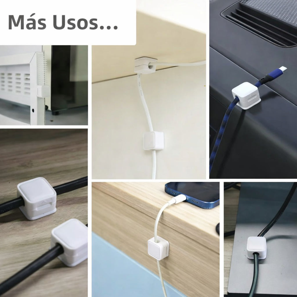 Organizador Magnético de Cables con Adhesivo Seguro (x6 unidades)