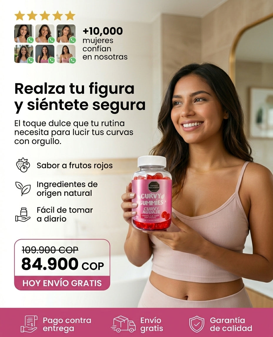 Curvy Gummies: Frasco con 60 gomitas sabor Frutos Rojos.