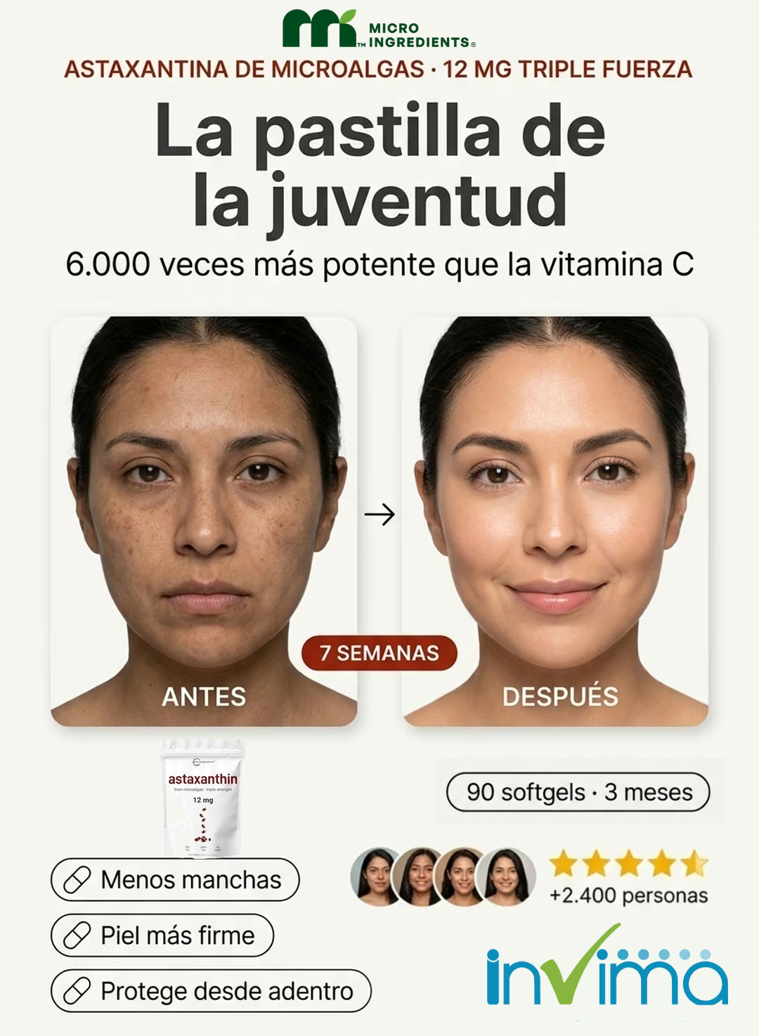 Microingredients™ Astaxantina Premium: Tratamiento Antienvejecimiento - 90 caps