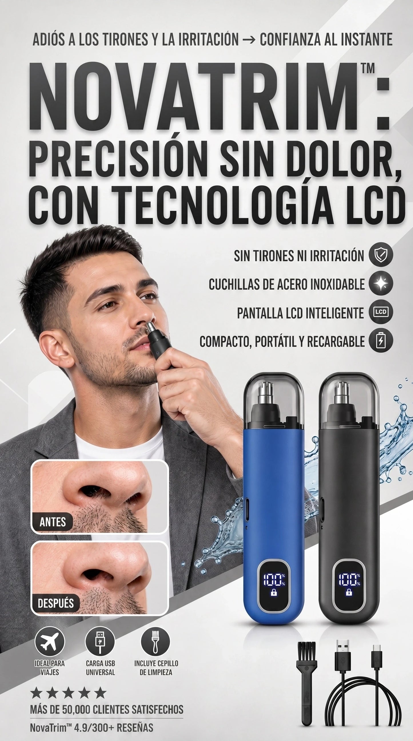 Rasurador de nariz NovaTrim™ inalámbrico con pantalla