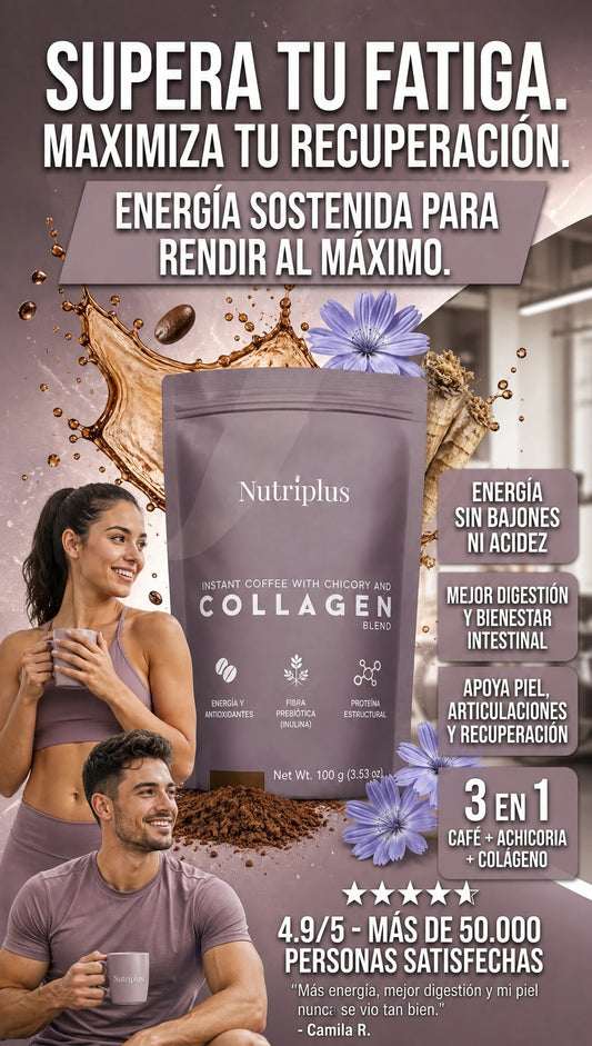 Nutriplus™ Café Inteligente 3 en 1: Energía, Colágeno y Cero Acidez (100g)
