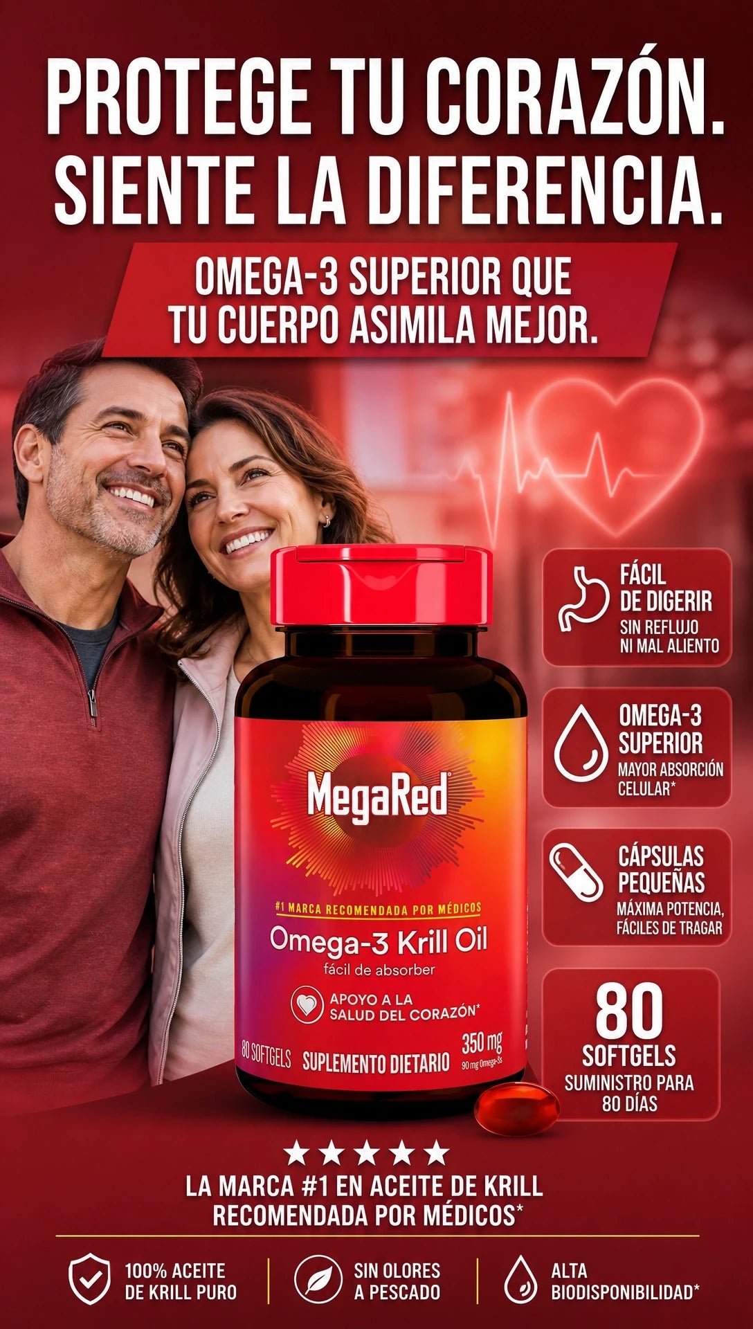 MegaRed® Omega3+Krill: Cuidado para cuerpo, corazon y mente