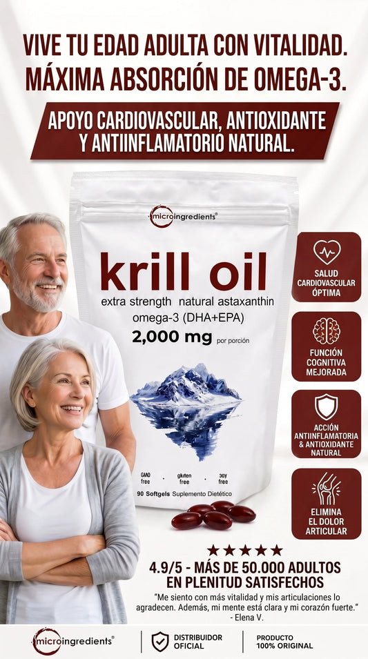 Microingredients® Krill Oil Cápsulas con Omega-3 y astaxantina (90 cápsulas)