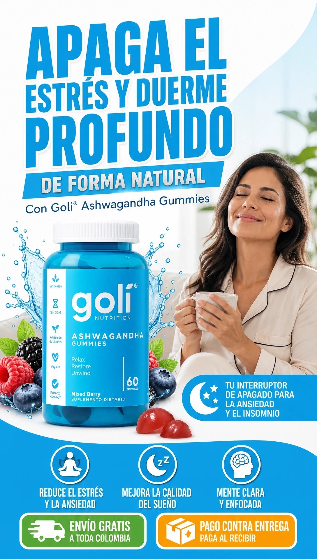 Goli® Gomitas de Ashwagandha: Alivio de Estrés y Sueño Profundo (60 Unidades)