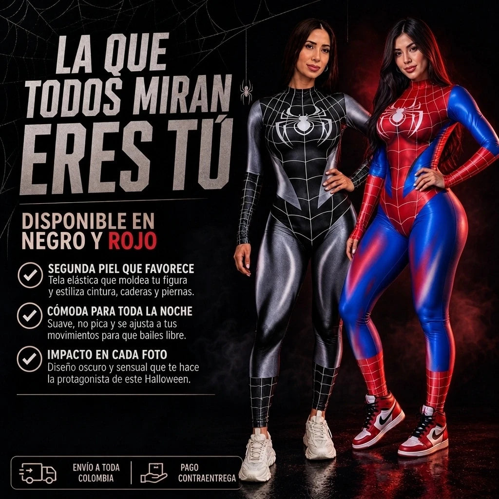 Disfraz Mujer Araña Ajustado – Enterizo Elástico